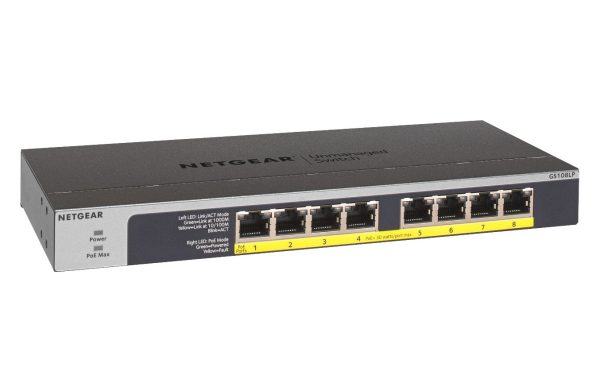 NETGEAR GS108LP Non gestito Gigabit Ethernet (10/100/1000) Supporto Power over Ethernet (PoE) 1U Nero, Grigio - immagine 3