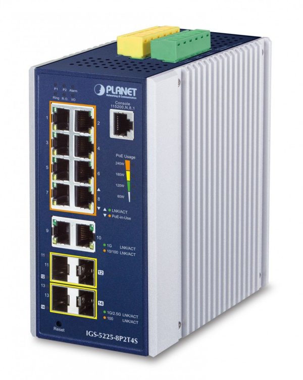 PLANET IP30 Industrial L2+/L4 8-Port Gestito L2+ Gigabit Ethernet (10/100/1000) Alluminio