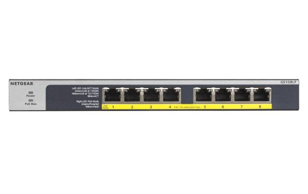NETGEAR GS108LP Non gestito Gigabit Ethernet (10/100/1000) Supporto Power over Ethernet (PoE) 1U Nero, Grigio - immagine 5