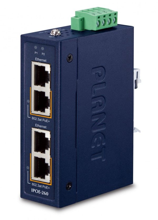 PLANET Industrial 2-port 10/100/1000T Gigabit Ethernet (10/100/1000) Supporto Power over Ethernet (PoE) Blu