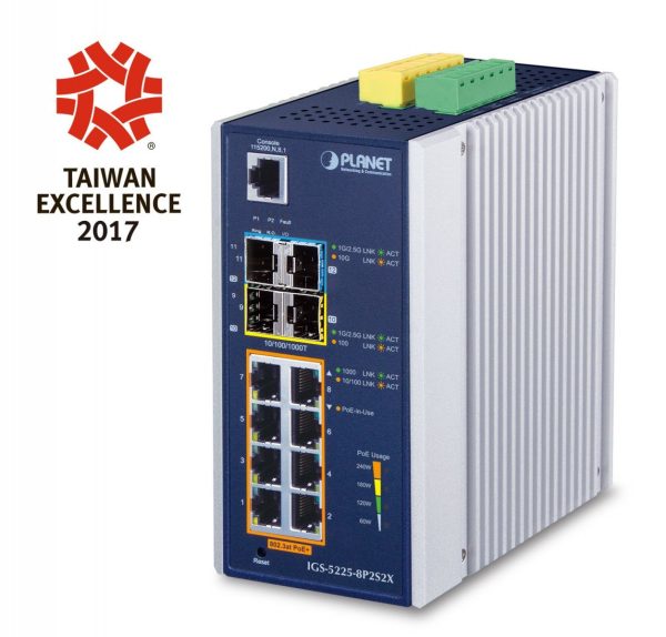 PLANET IGS-5225-8P2S2X switch di rete Gestito L3 Gigabit Ethernet (10/100/1000) Supporto Power over Ethernet (PoE) Blu