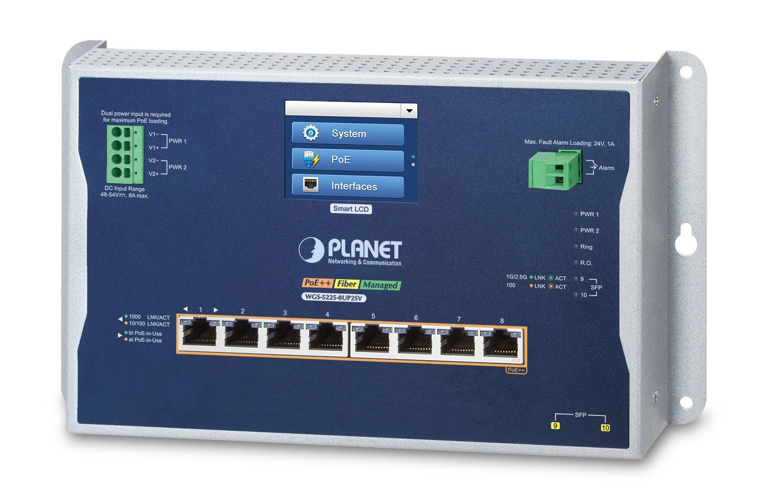 PLANET IP30, IPv6/IPv4, L2+ 8-Port Gestito L2/L2+ Supporto Power over Ethernet (PoE) Nero, Grigio